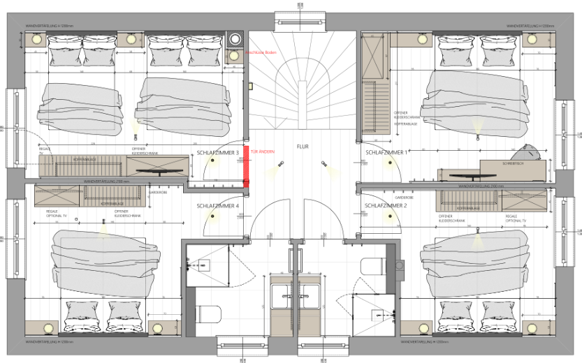 Plan des Obergeschosses des Chalets