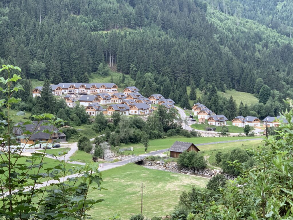 Holiday village Riesneralm seen from the slope on the opposite side